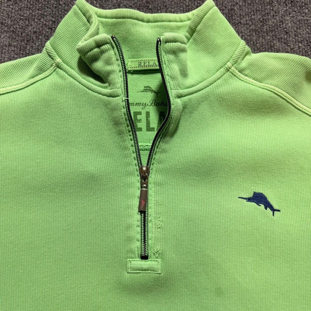 Tommy Bahama Sweatshirt Mens Medium Green Relax 1/4 Zip Mock Neck Pullover Logo - Picture 5 of 11